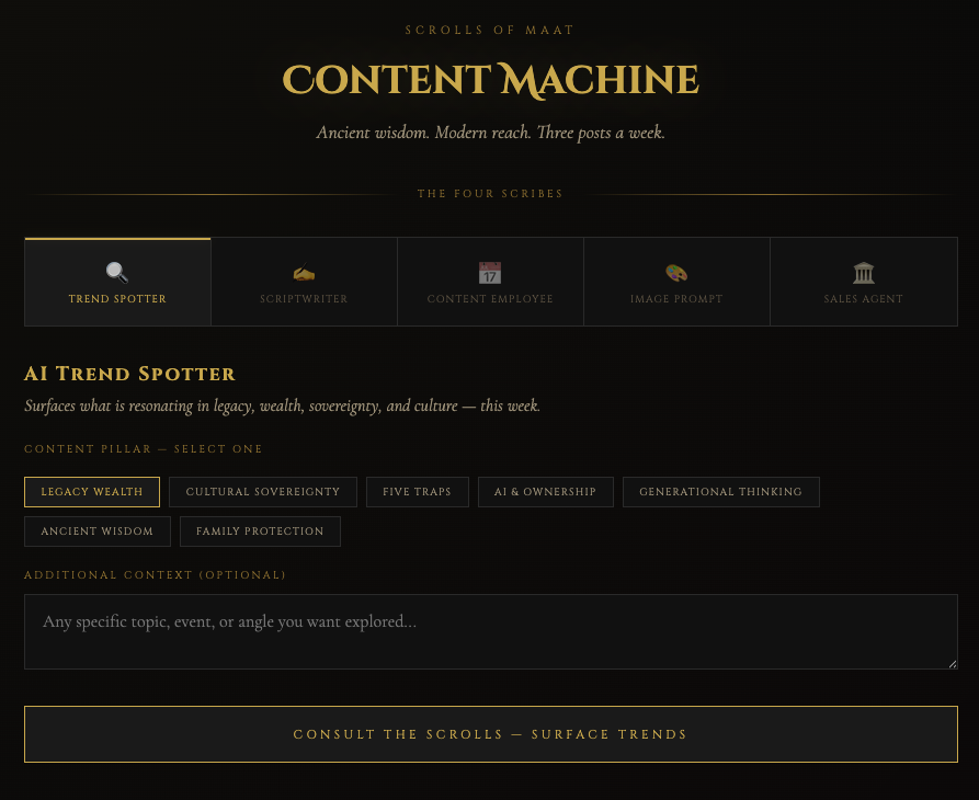 Scrolls of MAAT Content Machine — AI content production system